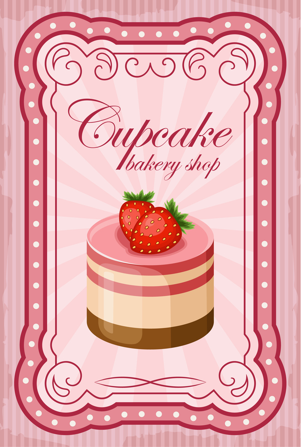 Cupcake poster retro design vectors 07