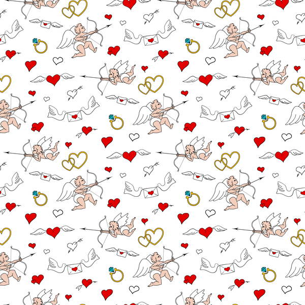 Cupid and heart wings vector seamless pattern vector 01