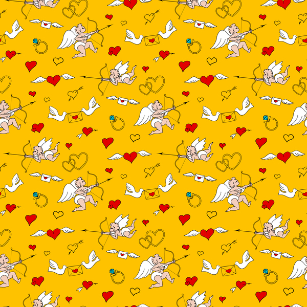 Cupid and heart wings vector seamless pattern vector 02