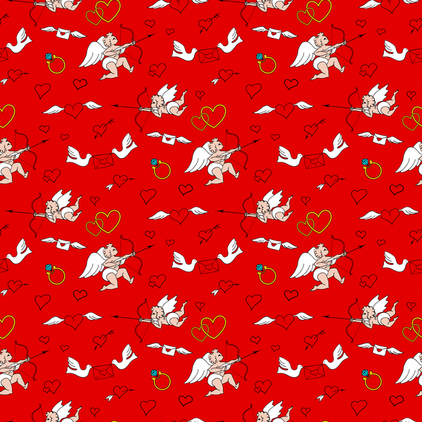 Cupid and heart wings vector seamless pattern vector 03