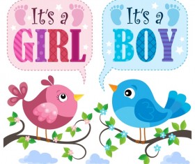 Cute birds with baby card vector 01