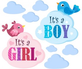 Cute birds with baby card vector 02