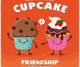 Cute cupcake character cartoon poster vecotr 01