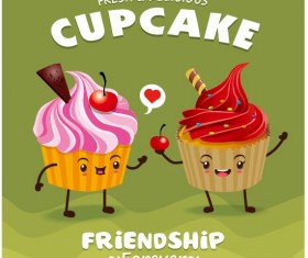Cute cupcake character cartoon poster vecotr 02