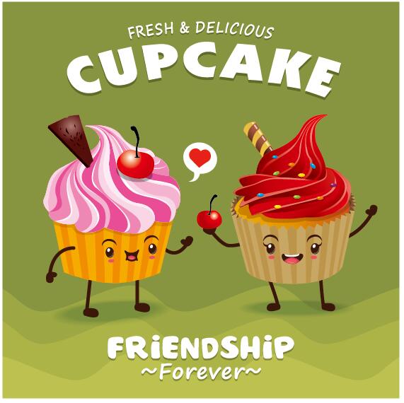 Cute cupcake character cartoon poster vecotr 02