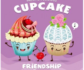 Cute cupcake character cartoon poster vecotr 03