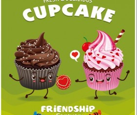 Cute cupcake character cartoon poster vecotr 04