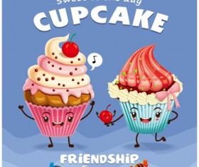 Cute cupcake character cartoon poster vecotr 05