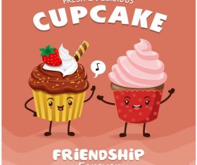 Cute cupcake character cartoon poster vecotr 06