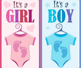 Cute girl and boy baby card vector 02