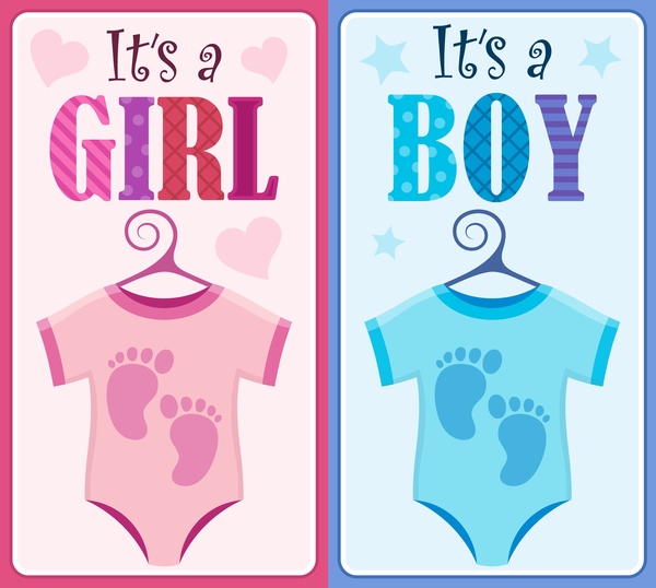 Cute girl and boy baby card vector 02