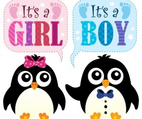 Cute penguin with baby card vector
