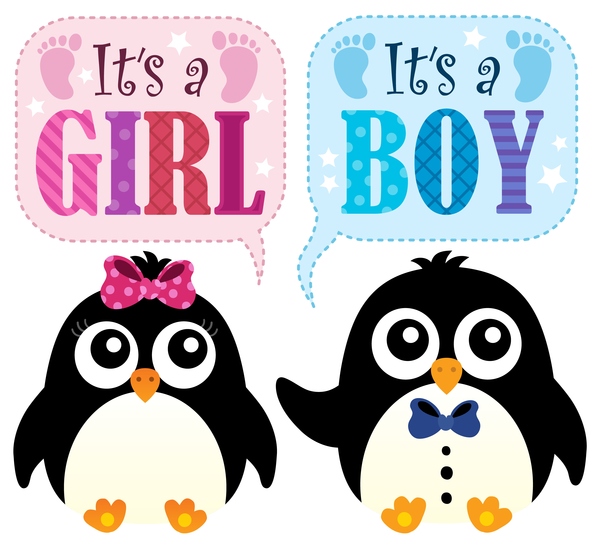 Cute penguin with baby card vector