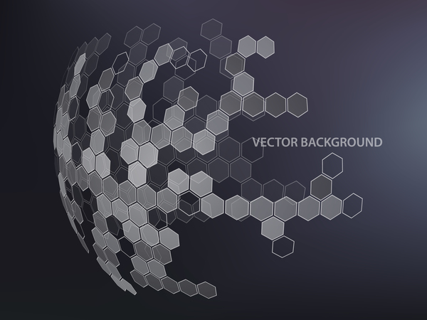 Dark background with hexagonal spherical vector