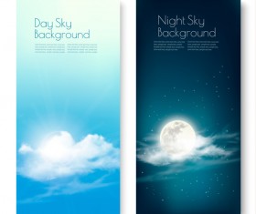Day and nigh sky backgrounds with sun and moon vector 01