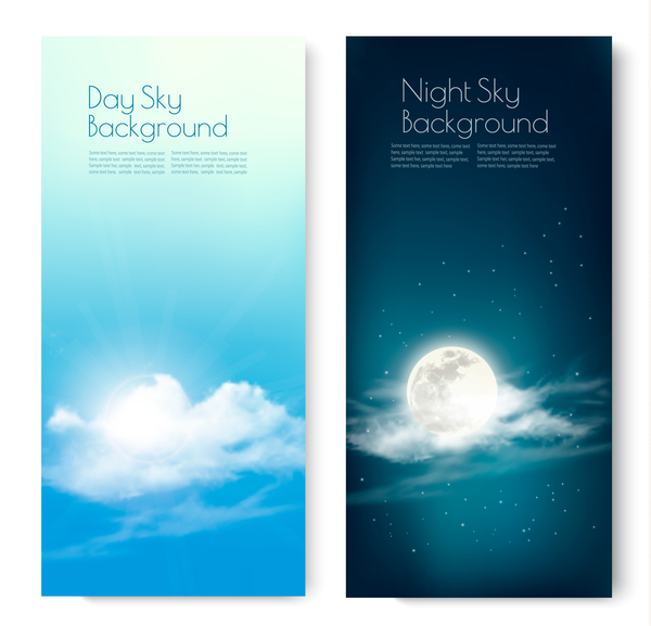 Day and nigh sky backgrounds with sun and moon vector 01