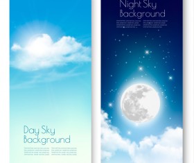 Day and nigh sky backgrounds with sun and moon vector 02