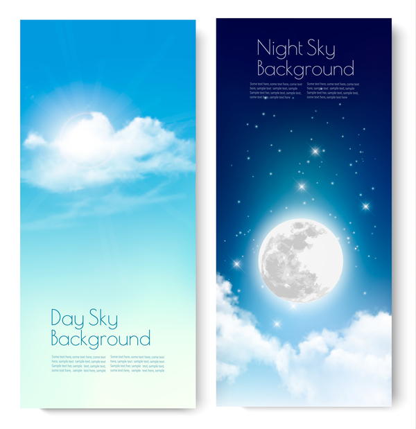 Day and nigh sky backgrounds with sun and moon vector 02