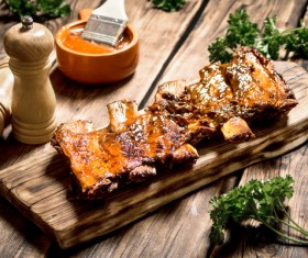 Delicious pork ribs sauce vegetables HD picture