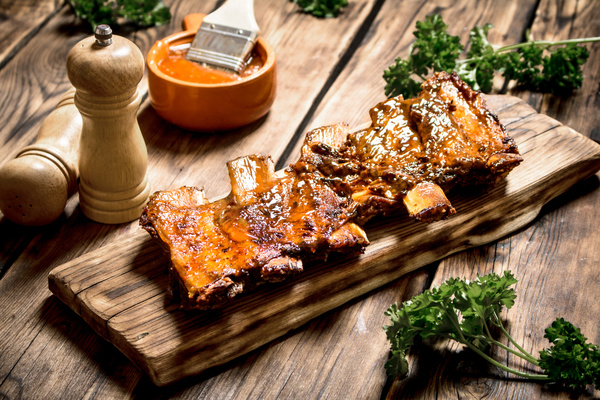 Delicious pork ribs sauce vegetables HD picture free download