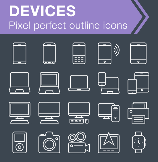 Devices outline icons set