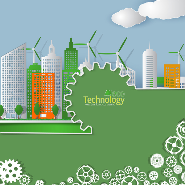 Eco technology city vector background vector 02