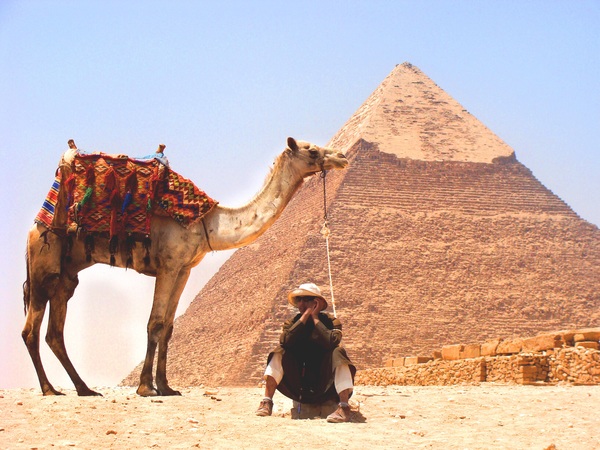 Egypt travel, pyramids and tour guides Stock Photo