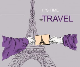 Eiffel tower with travel template vector 01