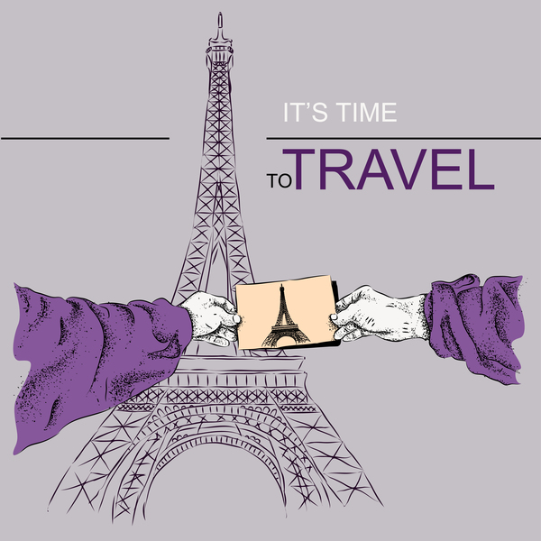 Eiffel tower with travel template vector 01
