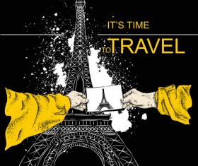 Eiffel tower with travel template vector 02