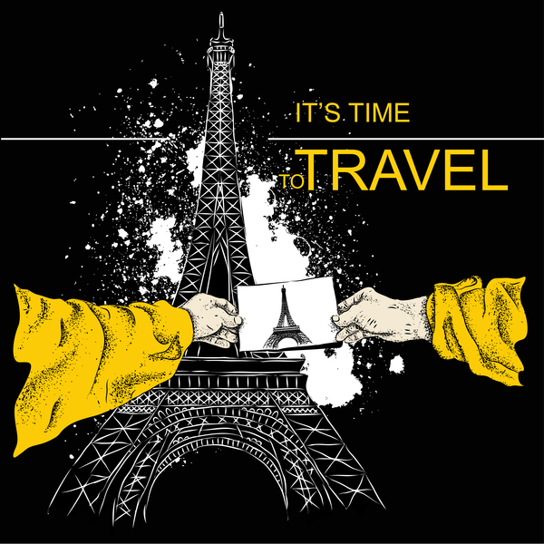 Eiffel tower with travel template vector 02
