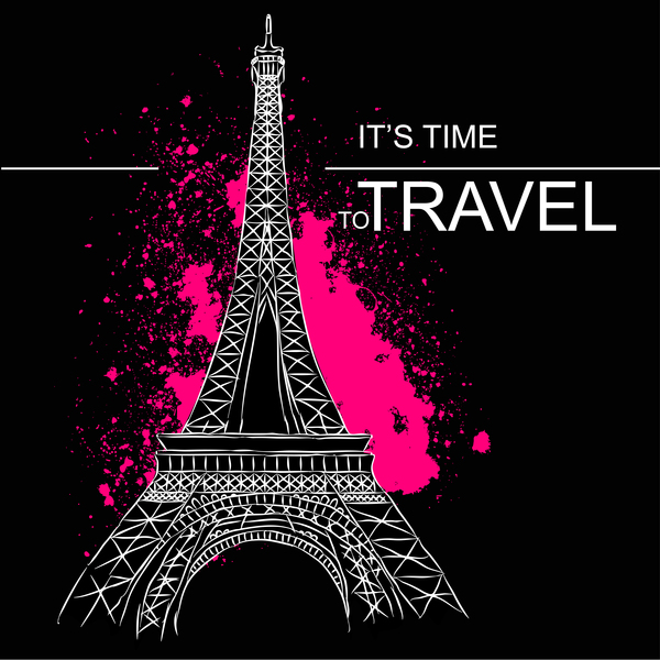 Eiffel tower with travel template vector 03