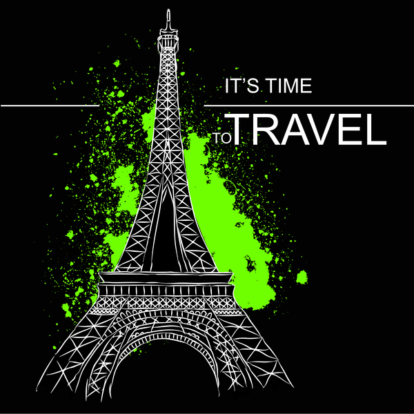 Eiffel tower with travel template vector 05