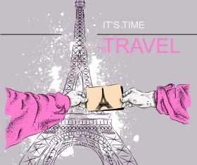 Eiffel tower with travel template vector 07