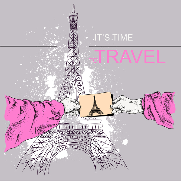 Eiffel tower with travel template vector 07