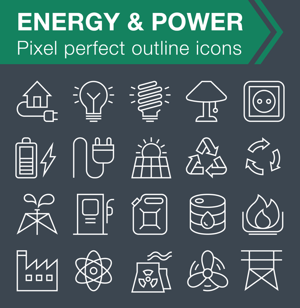 Energy with power icons set