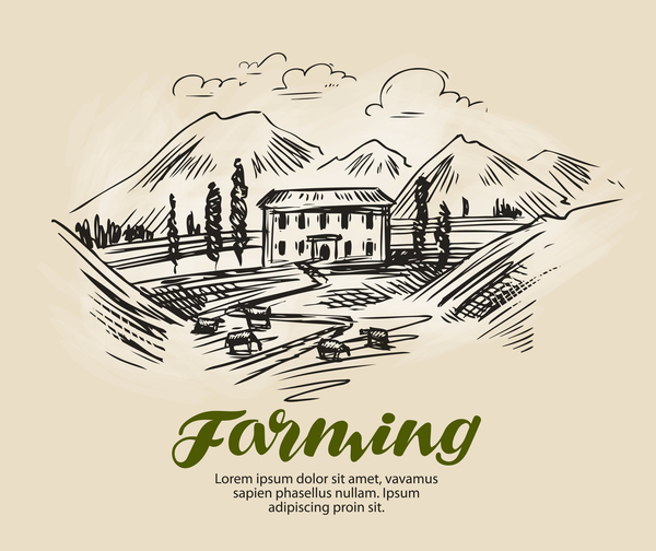 Farming hand drawing background vectors 04