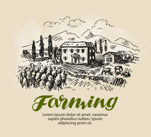 Farming hand drawing background vectors 06
