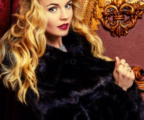 Fashion beautiful blonde woman wearing mink fur coat HD picture 05