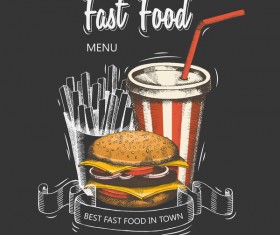 Fast food hamburger black menu cover vector