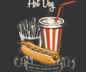 Fast food hot dog black menu cover vector