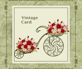 Flower bicycle with vintage card vectors 01