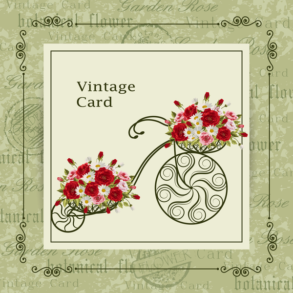 Flower bicycle with vintage card vectors 01