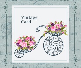 Flower bicycle with vintage card vectors 02