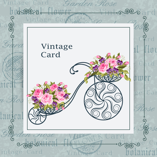 Flower bicycle with vintage card vectors 02