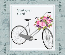 Flower bicycle with vintage card vectors 03