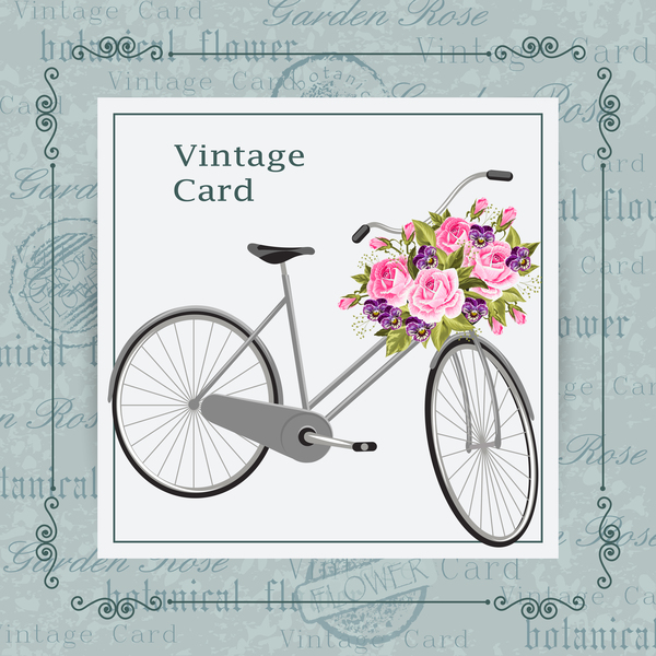 Flower bicycle with vintage card vectors 03