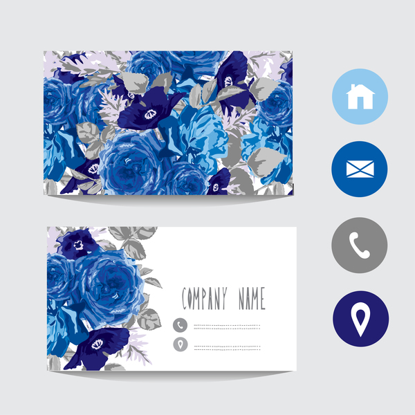 Flower business card template with society icons vector 02