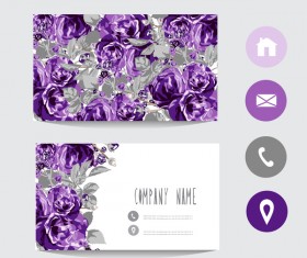 Flower business card template with society icons vector 03