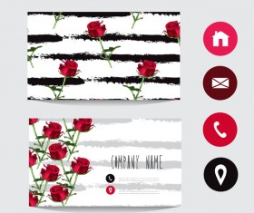 Flower business card template with society icons vector 04
